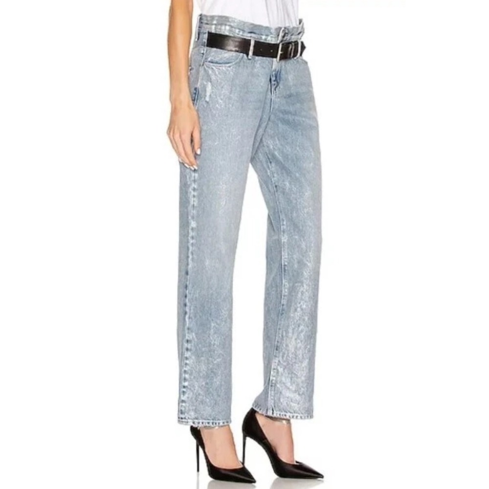 NWT‎ RtA Dexter Belted Baggy Jeans in Sun Blue Size MEDIUM Metallic Coated Denim